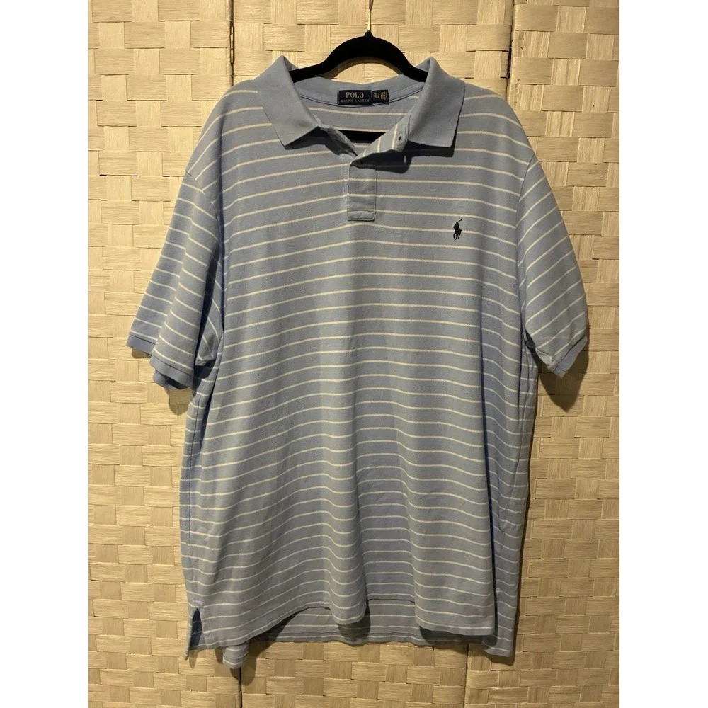 Polo Ralph Lauren Men's 3XLT Blue White Striped Custom Fit Pony Polo Shirt